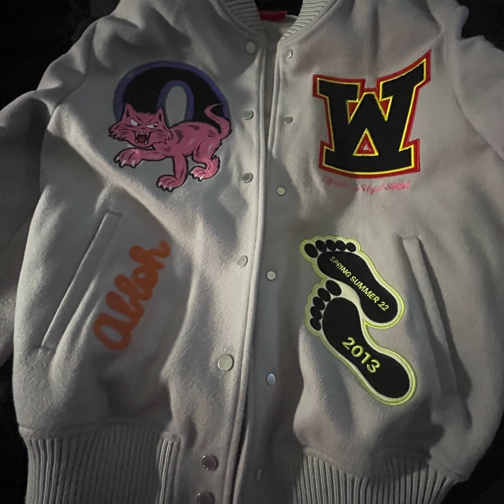 Authentic  off white woman Varsity Jacket with Patches